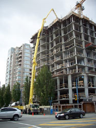 Boom pump positioned for a residential slab pour